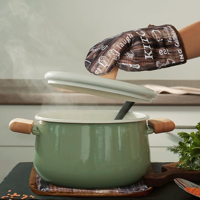 12 Pcs Farmhouse Kitchen Oven Mitts and Pot Holders Decor Sets 4 Wood Kitchen Hand Towels 4 Absorbent Dishcloths 2 Pot Holders 2 Oven Mitts Glove for Home Decorations Mom Baking Cooking Grilling Gift
