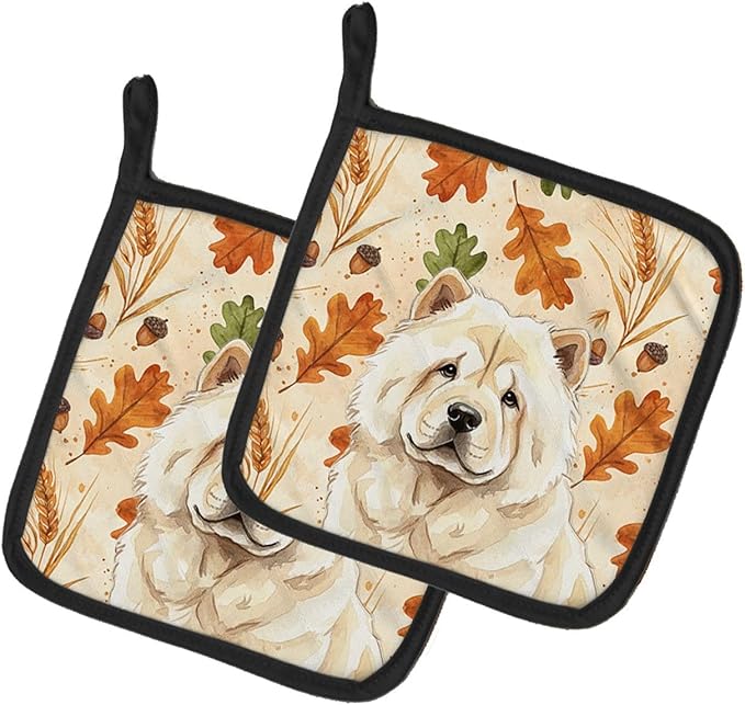 Caroline's Treasures Cream Chow Chow Heirloom Fall Pair of Pot Holders Pair 7.5x7.5 Quilted Insulated Hot Pads Decorative Kitchen Gift Made in USA