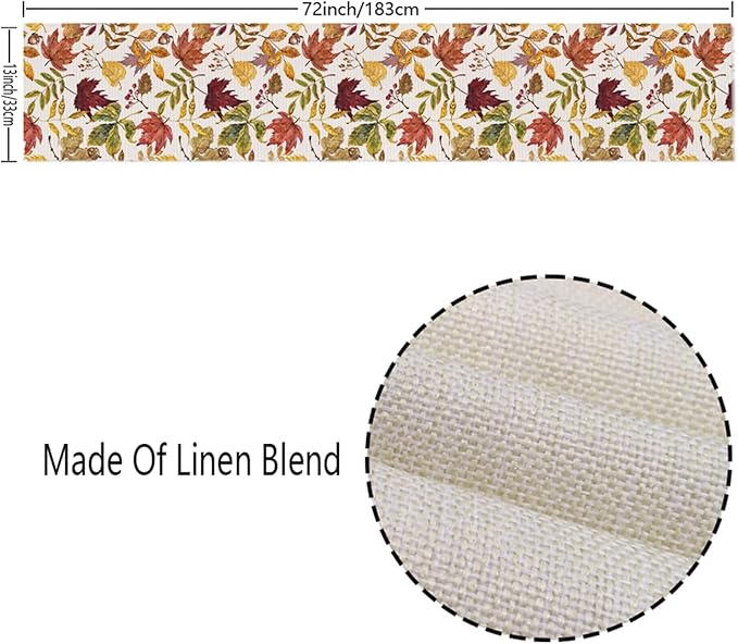 ONFAON Fall Decorations for Home,Fall Maple Leaves Table Runner, Thanksgiving Watercolor Plant Yellow Leafs Home Kitchen Decor,Outdoor Home Party Table Decoration 13x72 Inch ZQZX03