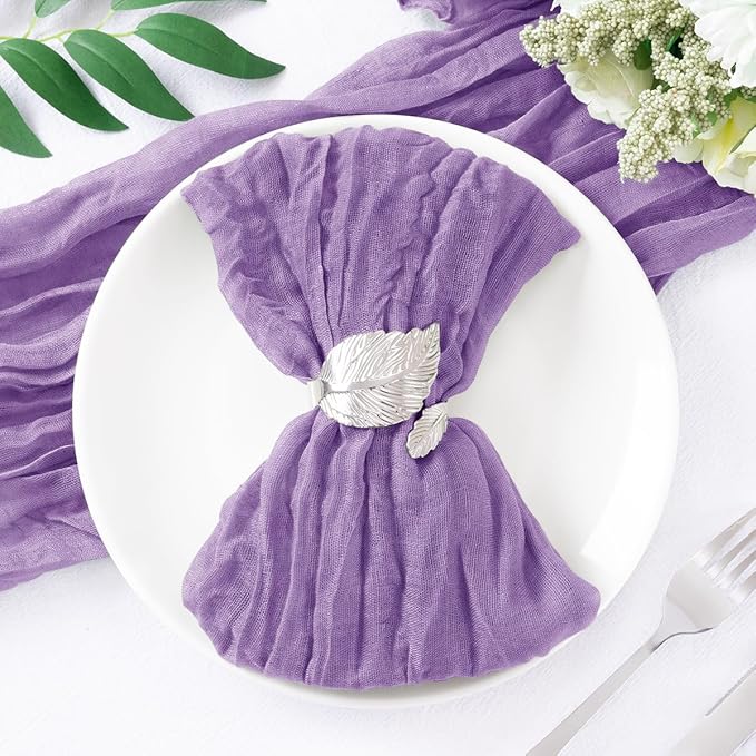 DeZerlor 50 Pack Lavender Purple Cheesecloth Napkins Spring Cloth Napkins Set of 50 Dinner Napkins Bulk 21x21 Inches for Wedding Bridal Shower Baby Shower Parties