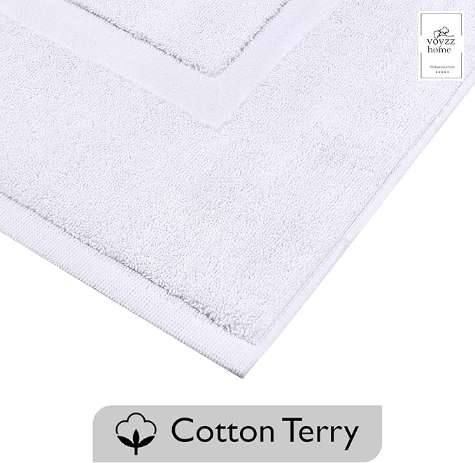 voyzz home Premium Bath Mat Floor Towel Set, Pack of 2 Super Soft & Absorbent Luxury Cotton Towels Hotel, Spa, Shower & Bathroom Tub Floor Mats Machine Washable (20"x30" Inch) White