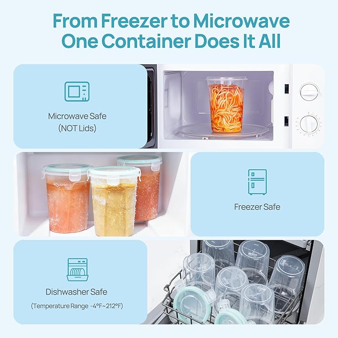 Vtopmart 18 Pack 32oz Freezer Storage Containers, Soup Container with Airtight Lids, Reusable Plastic Meal Prep Container, Deli Containers for Lunch, Salad, Leftover, Oats, Microwave/Dishwasher Safe