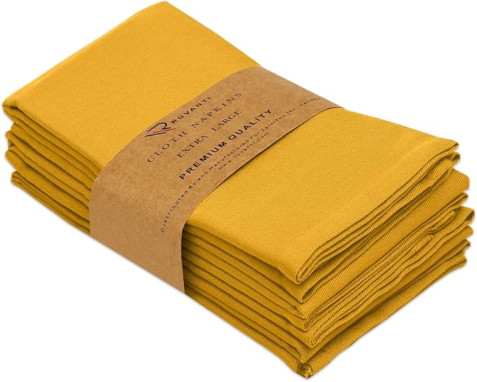 Ruvanti Cloth Napkins Set of 4, 18x18 Inches Napkins Cloth Washable, Soft, Durable, Absorbent, Cotton Blend. Table Dinner Napkins Cloth for Hotel, Lunch, Restaurant, Wedding Parties - Mustard