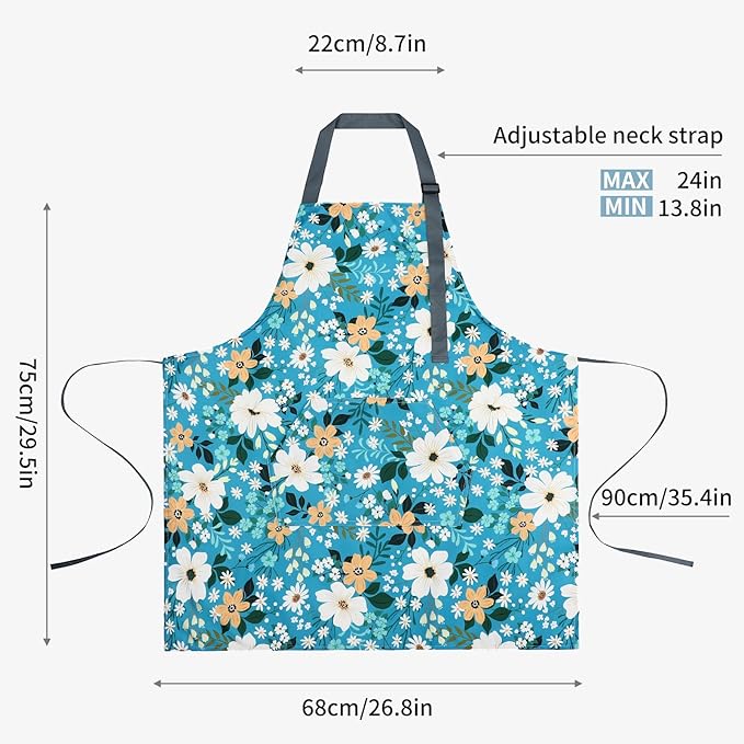 Floral Apron Women, 2 Pack Aprons for Women with Pockets, Waterproof Kitchen Apron Aprons for Cooking, Baking
