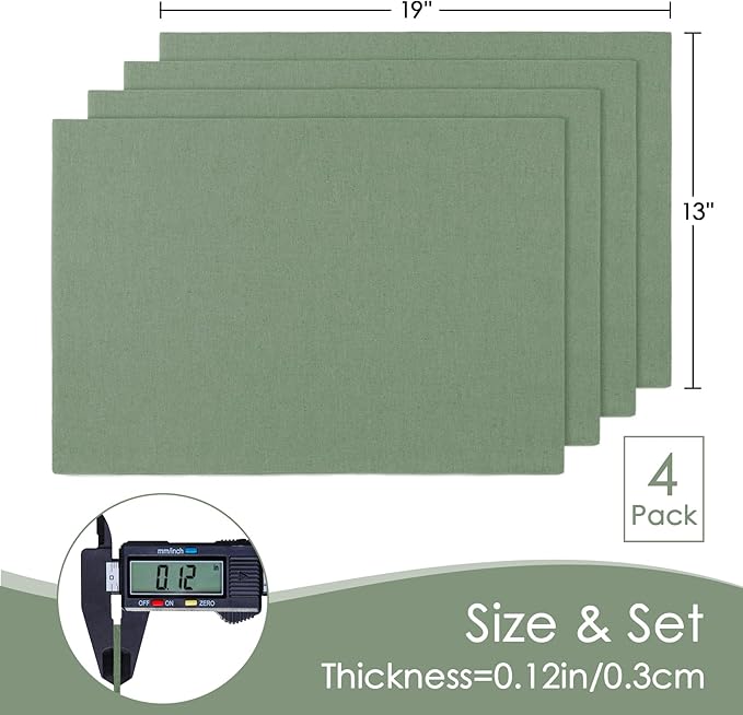 MANSPHIL Sage Green Fabric Placemats Set of 4 - Washable Thick Faux Linen Table Place Mats Wrinkle Free Dining Kitchen Easter Decor - 13x19 Inch Oeko Tex Placemat