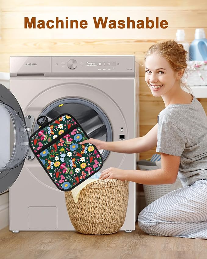 Swooflia 100% Cotton Pot Holders 2 Pack Set for Kitchen with Pockets - Cute 440°F Heat Resistant Oven Hot Pads Heavy Duty for Countertop Home Cooking Baking Microwave BBQ Vintage Floral