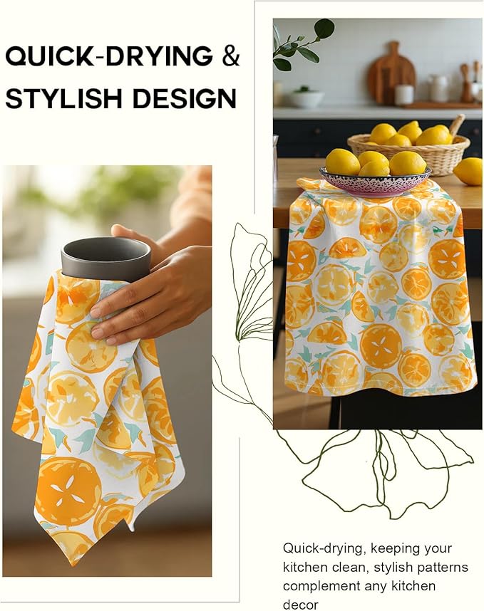 Miss Adola Flour Sack Kitchen Towels - Set of 2 Spring Dish Towels with Hanging Loop 18x26 Inch Absorbent Reusable Cotton Cloths for Cleaning Cute Design Home Decorative Housewarming, Lemon