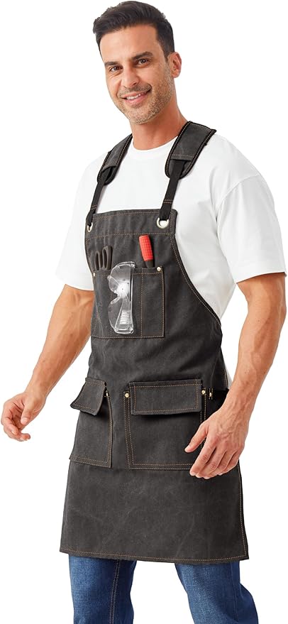 Nanxson Woodworking Apron for Men,Canvas Work Tool Apron Cross Back with Multi-Pockets Waterproof for Carpenter Woodworker