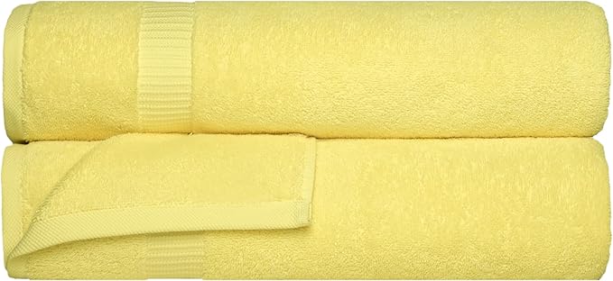 SALBAKOS 100% Turkish Cotton Extra Large Bath Sheet Towel Set of 2, 35x70 inch | Premium Quality | Hotel Collection Soft, Absorbent, Oversize Bath Towels | Made in Turkey (Yellow, 2 Bath Sheets)
