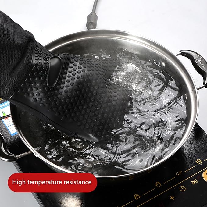 1 Pair Extra Long Professional Oven Mitts, Non-Slip Silicone Grip Heat Resistant,19.7" Length,Up to 572℉ for BBQ Cooking Baking Grilling (Black)
