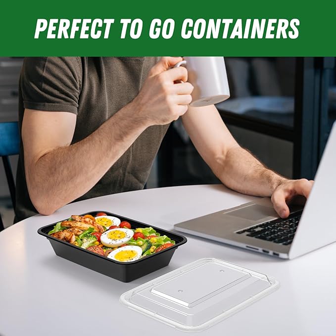 Dealusy 50 Pack (100-Piece) 32 oz Meal Prep Containers Reusable with Lids, Sturdy Leakproof & Food Safe, Microwave, Freezer, Dishwasher Safe Prep Containers, To Go Take Out Plastic Food Storage