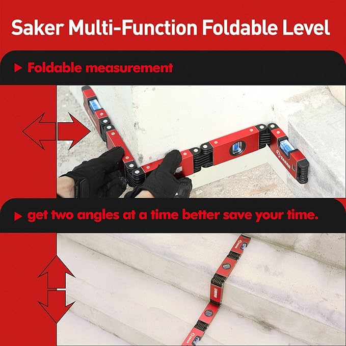 Saker Multi-function Foldable Level, 28-Inch Level Tool,Father Day Gift for Him Her,Multi-Angle Measurement Woodworking Tool,Precise Leveling In Any Position,Folding Level Tool To Save Your Time