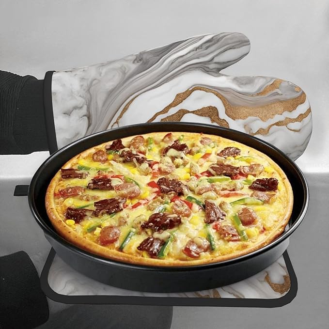 Beautiful White Gray Marble Oven Mitts and Pot Holders Heat Resistant Oven Mitts Safe for Baking Cooking BBQ