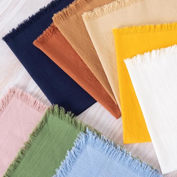 DeZerlor 6 Pack Lemon Yellow Cotton Linen Napkins with Fringe Spring Cloth Napkins Set of 6 Boho Handmade Dinner Napkins Bulk for Wedding Bridal Baby Shower Parties, 17 x 17 Inches