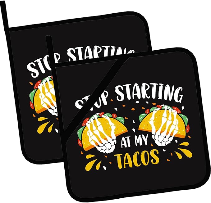 Tacos Pot Holders Set of 2,Kitchen Heat Resistant Potholder for BBQ Cooking Baking,Food Hot Pad for Women Men