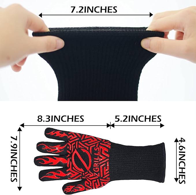 Z GRILLS BBQ Grill Gloves 1472℉ Oven Gloves Heat Resistant Barbecue Silicone Heat Resistant Mitts Smoking Cooking, Universal Size for Barbecue, Baking, Frying, Welding, Cutting