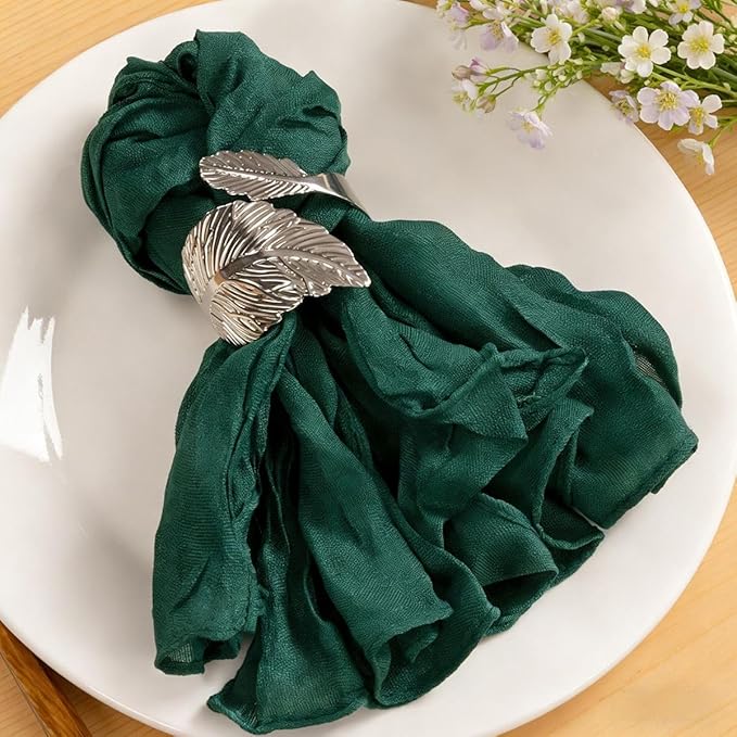 MLMC 24 Pack Emerald Green Cheesecloth Napkins Boho Rustic Gauze Cloth Napkins Washable 21"x21" for Wedding Bridal Shower Birthday Anniversary Dinner Decor