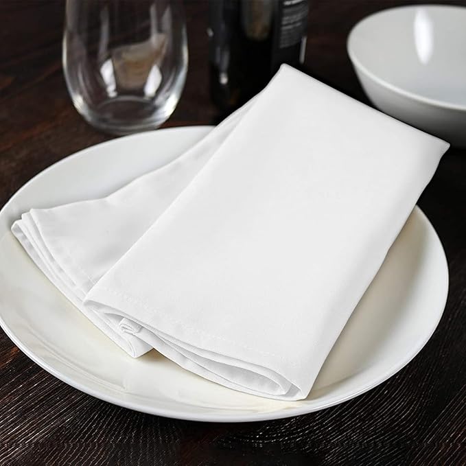 Avalon Kitchen White Cloth Napkins Bulk (Pack of 24) - 100% Polyester Dinner Linen Napkins Cloth Washable & Reusable - Durable with Hemmed Edges - Ideal for Parties and Weddings (17x17 Inches)