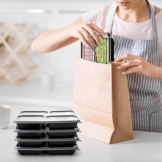 Noamus 50 Pack Meal Prep Containers, 34oz Leak-Proof Food Storage Box with Lid, Microwavable BPA Free Bento Lunch Plate, Stackable&Disposable Plastic To Go Takeout Pan for Freezer Safe, 4 Compartment