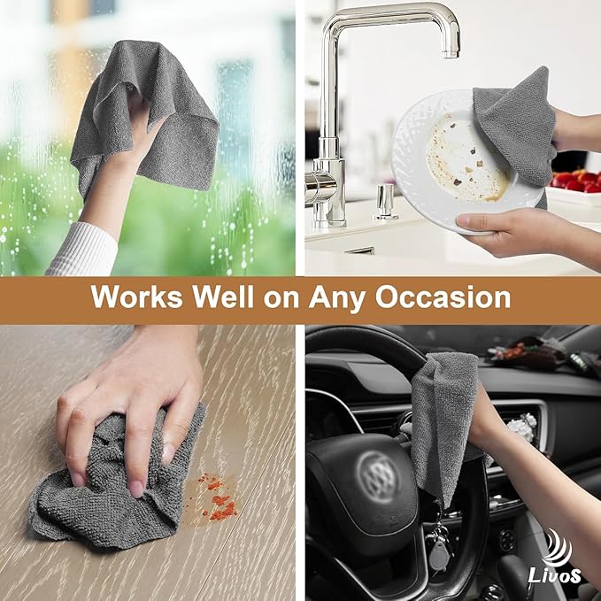 LIVOS Microfiber Cleaning Cloth Roll - 80 Pack, Reusable Paper Towels Grey Tear Away, Microfiber Towels for Cars, Super Absorbent Lint Free Cleaning Rags for House, Kitchen, Window-11.5"x11.5"