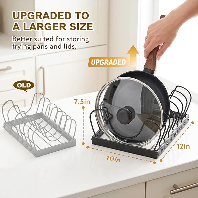 2PACK Large Pot Lid Organizers Inside Cabinet, Pots and Pans Organizer Under Cabinet with 16 Adjustable Dividers for Kitchen, Countertop Pan Lid Holder, Rust-Resistant Lid Storage, Easy to Clean