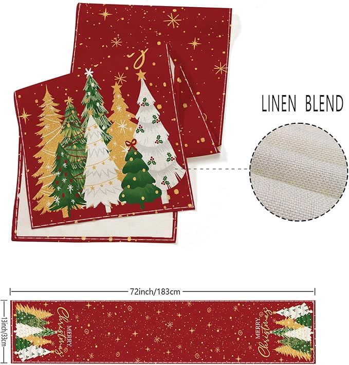 Christmas Decorations - Merry Christmas Table Runner 13x72 Inch,Xmas Trees Snowflakes Table Runner for Holiday Seasonal Winter Decoration Indoor Outdoor Party