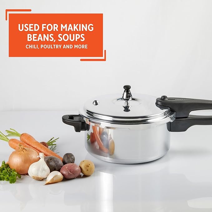 IMUSA 4.2 Quart Stovetop Aluminum Presure Cooker with safety valves for risk-free opening
