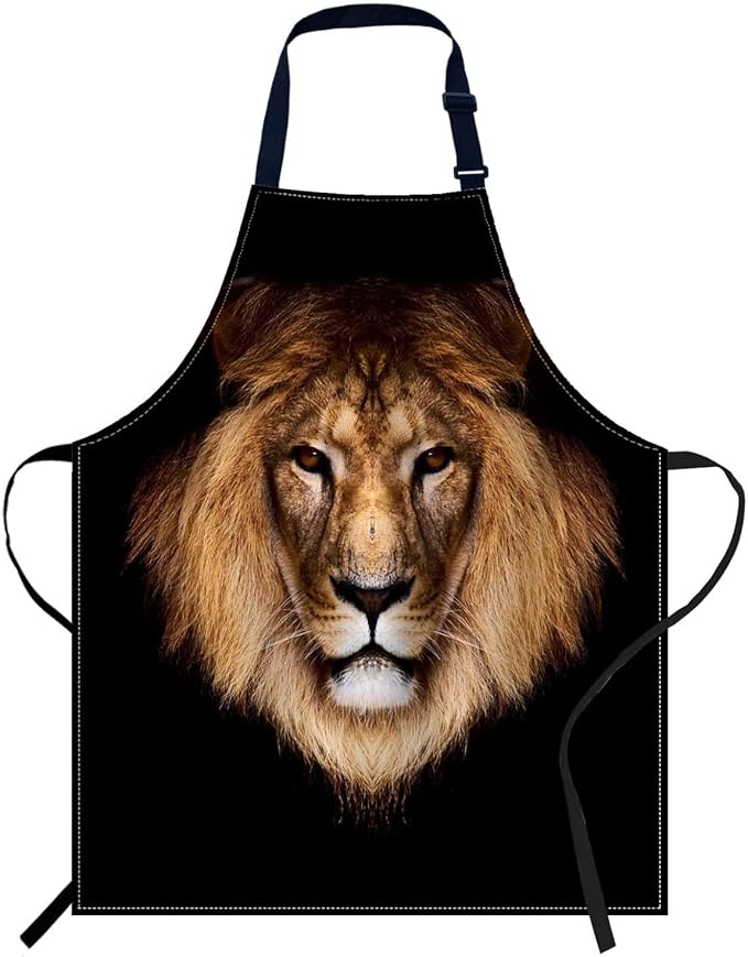 oFloral Lion Bib Apron with Adjustable Neck for Men Women,Suitable for Home Kitchen Cooking Waitress Chef Grill Bistro Baking BBQ Apron