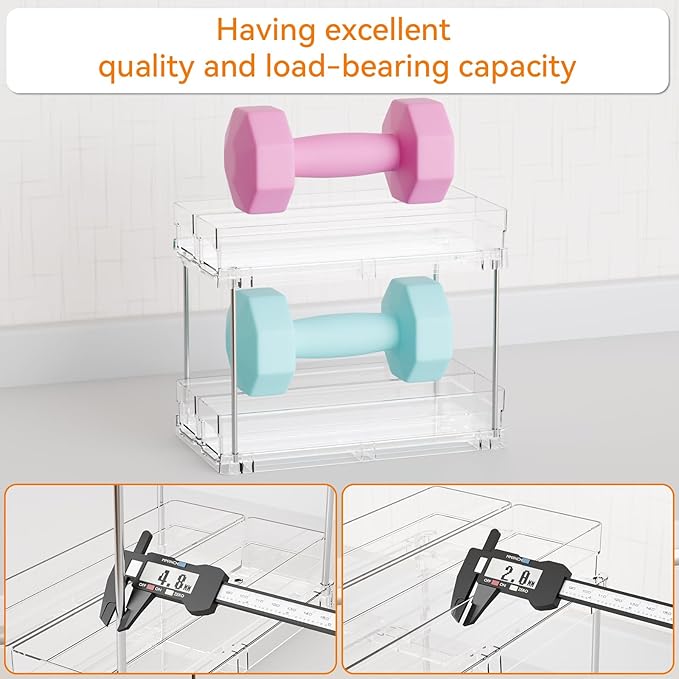 Yieach 2 Tier Sliding Spice Racks for Cabinets,4 Pack 10.4'' Deep Narrow Vertical Spice Rack Pull Out for Inside Cabinets,Kitchen,Pantry,Cupboard Seasoning,Jar Organizer and Medicine Cabinet Storage