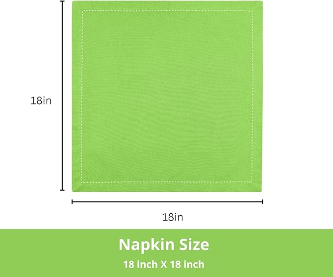PurpleEssences Set of 12 Hemstitch Cloth Dinner Napkins 100% Cotton - Soft Durable Washable - Ideal for Wedding Spring Easter Summer - Perfect Everyday Use Table Linen 18x18 - Apple Green