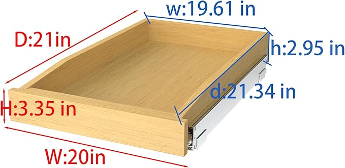 Wooden Pull out Cabinet Organizer 20" W x 21" D x 3.35" H, Heavy Duty Slide Out Drawers Pull-Out Home Organizers for Kitchen Cabinets