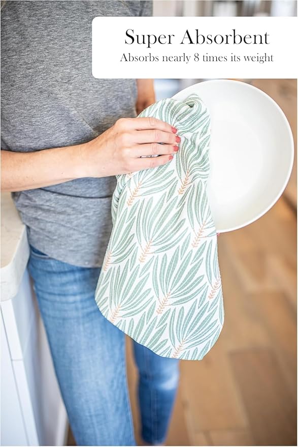 Premium Kitchen Tea Towel | Microfiber Waffle Weave | Quick Dry | Super Absorbent | Double-Sided Designer Prints | 2 Pack (Blossoms)