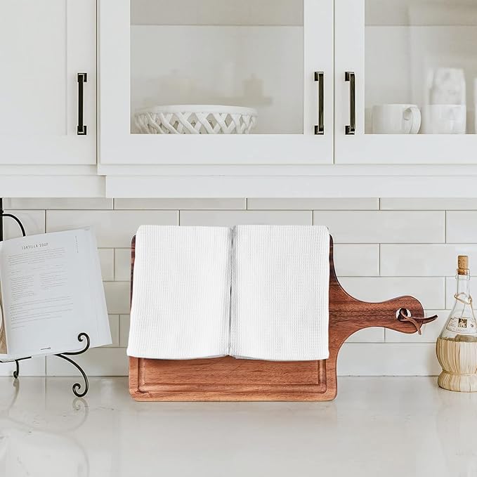 QUILTINA Dish Towels Set - 6 Pack White 17 x 25 Inches 100% Cotton Waffle Weave Kitchen Towels, Ultra Soft Absorbent Quick Dish Towels for Kitchen Cleaning and Drying