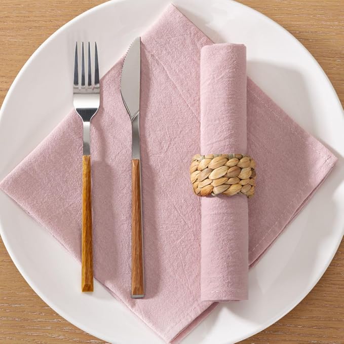 MLMC 8 Pack Pink Cloth Napkins Rustic Washable Cotton Linen Napkins Set of 8 Dusty Pink 17"x17" Reusable Dinner Napkins Cloth for Wedding Bridal Shower Reception