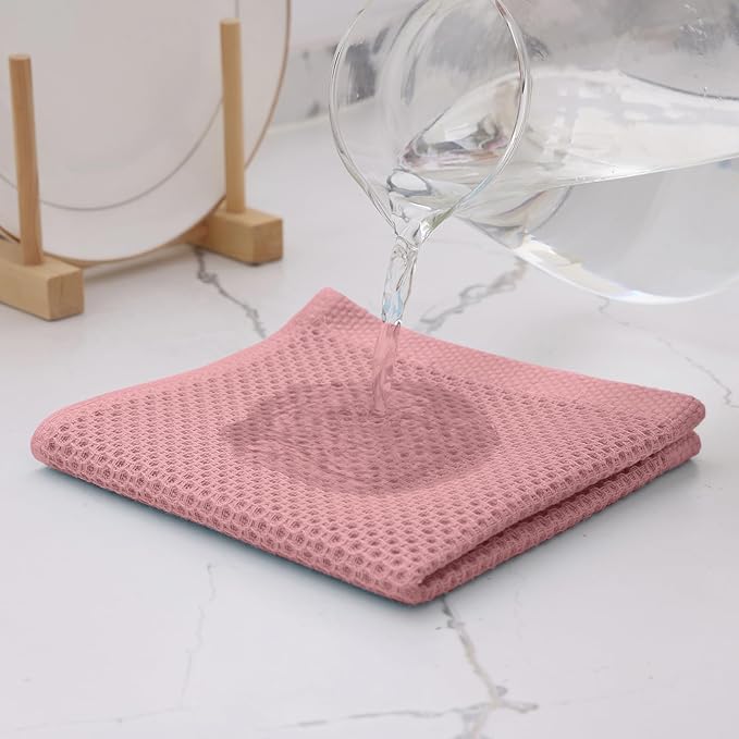 Kitinjoy 100% Cotton Kitchen Dish Cloths (12 X 12 Inches, Dried Roses), 6 Pack Waffle Weave Ultra Soft Absorbent Dish Towels for Drying Dishes Quick Drying Kitchen Towels Dish Rags