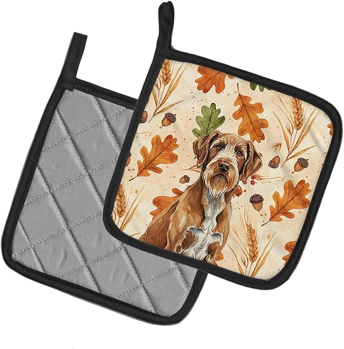 Caroline's Treasures Wirehaired Pointing Griffon Heirloom Fall Pair of Pot Holders Pair 7.5x7.5 Quilted Insulated Hot Pads Decorative Kitchen Gift Made in USA
