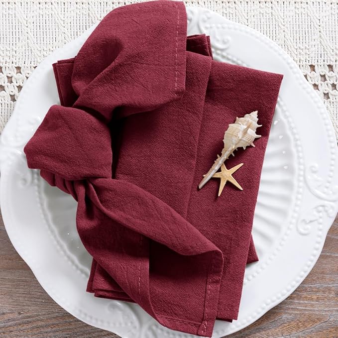 MLMC 8 Pack Burgundy Cloth Napkins Rustic Washable Cotton Linen Napkins Set of 8 17"x17" Reusable Wine Red Dinner Napkins Cloth for Wedding Bridal Baby Shower Table Decor