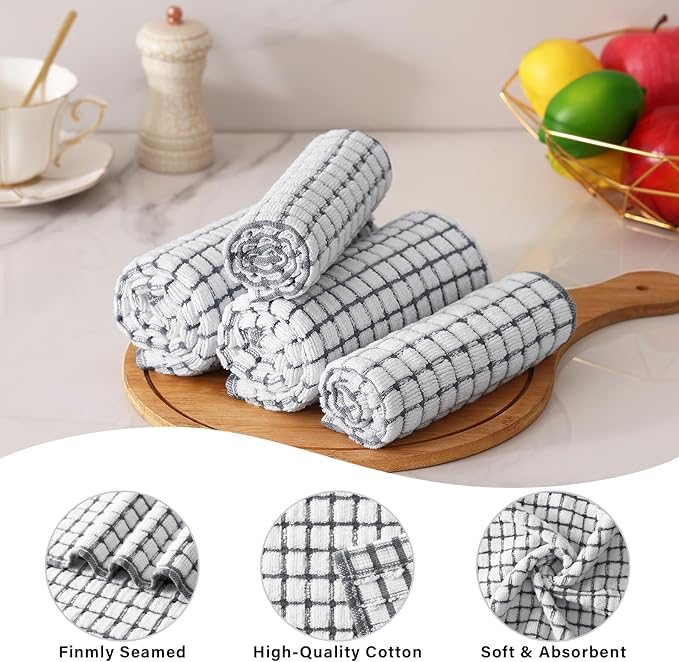 Homaxy Kitchen Towels and Dishcloths Set, 16 x 25 and 12 x 12 Inches, Set of 12 Cotton Terry Kitchen Dish Towels, Super Soft and Absorbent Dish Cloths, Grey