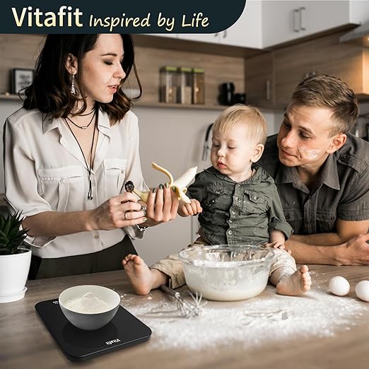 Vitafit 33lb/15kg Digital Food Scale in High Precision 0.1oz/1g, Our Own Kitchen Scale Professional Factory Since 2001, Kitchen Essentials for Cooking & Baking, LED, 3*AAA Battery, Spray Silver Black