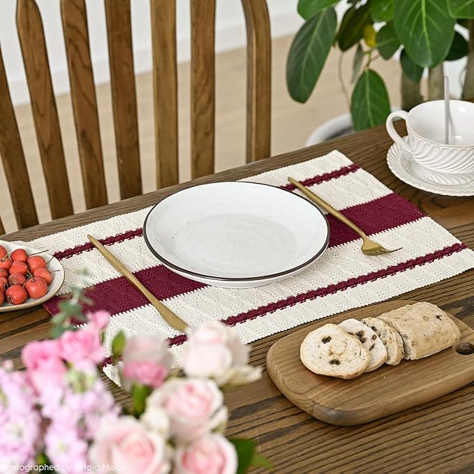 Artoid Mode Red Farmhouse Woven Rustic Placemats Set of 4,12x18 Inch Seasonal Holiday Hollow Table Mats Party Kitchen Dining Decoration