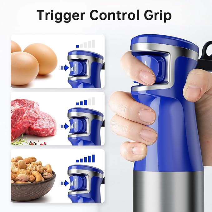 Turelar Immersion Blender Handheld Corded Hand Blenders Set 1100W, Trigger Variable Speed 5 in 1 Stick Emulsifier with Chopper, Whisk and Frother for Soup, Baby Food and Smoothies, Royal Blue