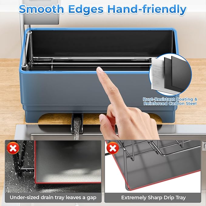 Kitchen Sink Caddy with Stainless Steel Towel Holder, Handy Sponge Holder for Kitchen Sink with Extending Drain Spout, No-Tool Assembly Space Saver for sink Countertop Accessories(Gray)