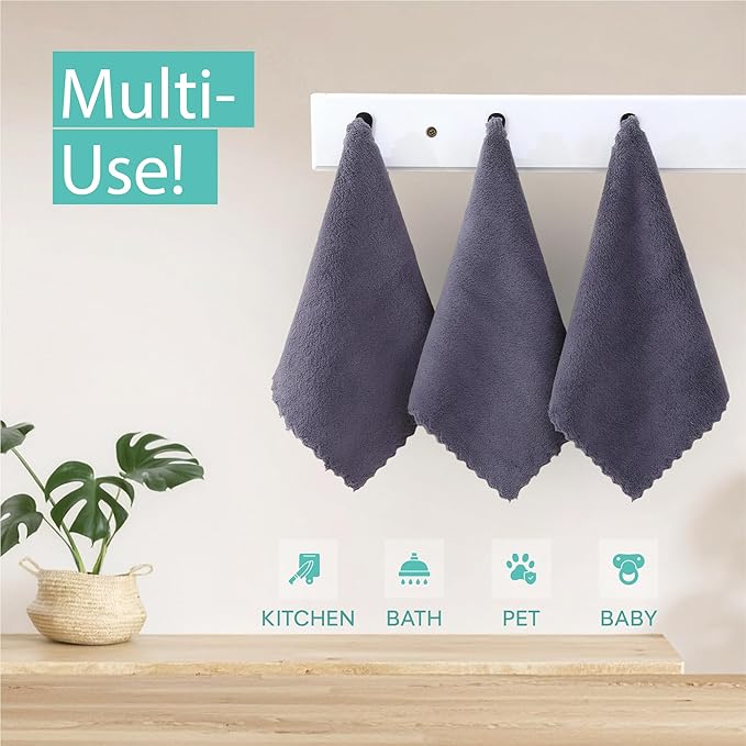 20 Pack Kitchen Towels and Dishcloths Sets, 12 X 12 Inches, Absorbent Dish Towels for Kitchen, Microfiber Cleaning Cloth, Dish Cloths for Washing Dishes (Dark Gray)
