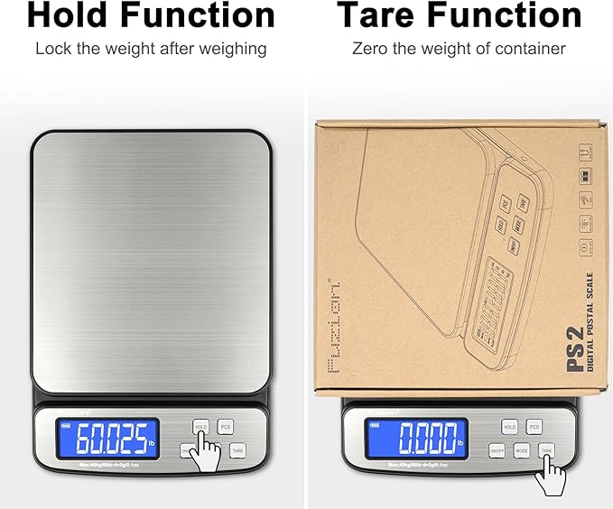 Fuzion Digital Shipping Postal Scale - 88lb x 0.1oz, Stainless Steel Platform, 5 Units, Hold/Tare/PCS Counting, Easy Calibration, Large LCD, Scale for Packages, All-in-1 Shipping Scale