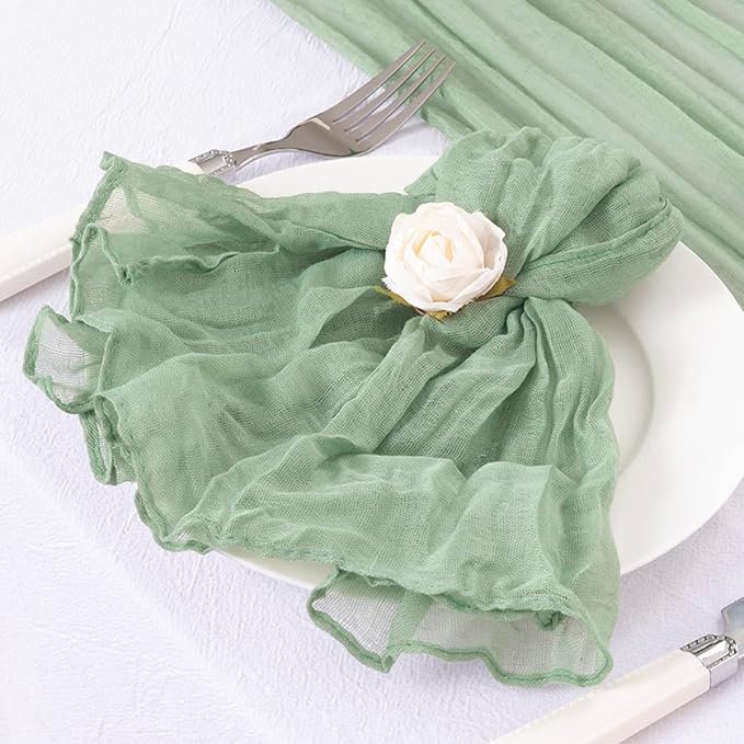 DeZerlor 20 Pack Sage Green Cheesecloth Napkins Spring Cloth Napkins Set of 20 Sage Dinner Napkins Bulk 21x21 Inches for Wedding Bridal Shower Baby Shower Parties