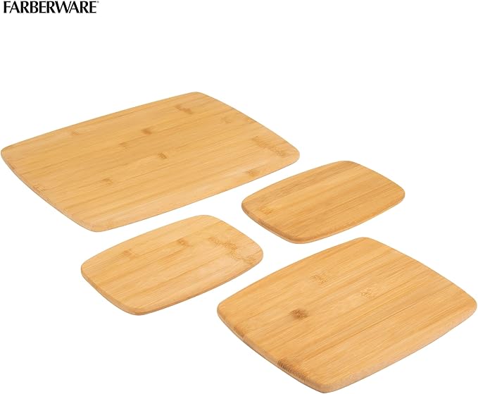FARBERWARE 4-Piece Reversible Bamboo Cutting Board and Charcuterie Set,Assorted Sizes,Durable Wood Serving Boards for Cheese,Meats,and Prep,(Pack of 4)