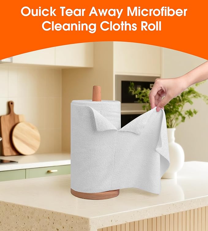 Microfiber Cleaning Cloth Roll - 100 Pack Tear Away Microfiber Paper Towels, Reusable, Washable, Scratch-Free, Kitchen Towels for Car, Home, Kitchen, Glass, Dishes (Light Grey)