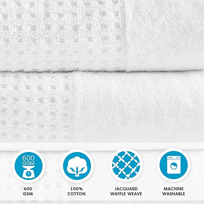 Madison Park Spa Waffle 100% Cotton Luxurious Towel Set, Premium Texture Waffle Weave, Highly Absorbent, Quick Dry, Hotel & Spa Quality Wash Clothes for Bathroom, Assorted Sizes, White 6 Piece