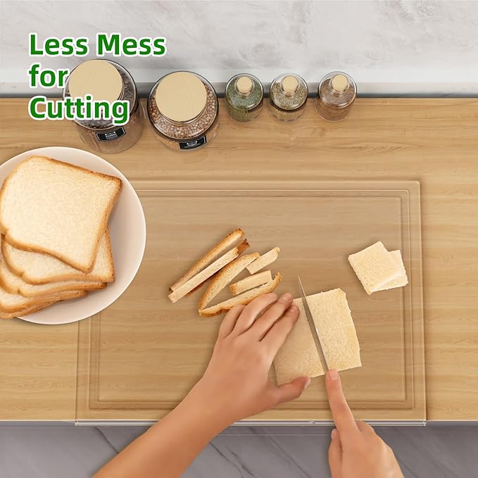 Acrylic Cutting Board with Juice Groove, Non Slip Clear Cutting Board with Counter Lip, 17.5x13.5 Inch Cutting Boards for Kitchen Countertop, Dough Mat, Kitchen Gadgets 2024, Gifts for Women