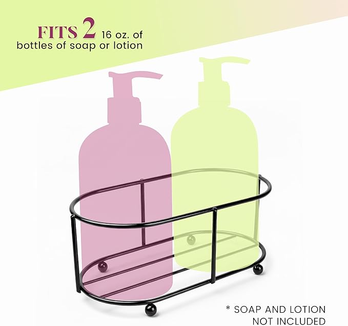 Jolitee Vintage Farmhouse Soap Caddy Decor - Hand Lotion and Dish Soap Dispenser Set (Black)
